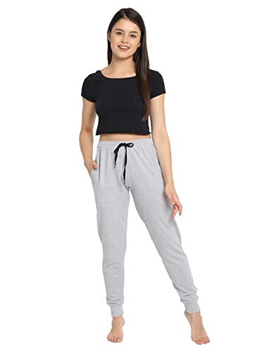 Image of Clovia Women's Chic Basic Cuffed Joggers Pyjama in Grey