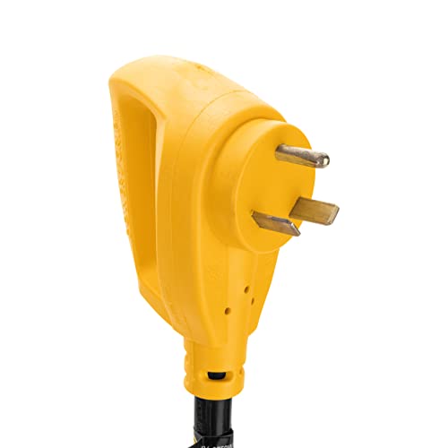 Image of Camco Power Grip 25-Ft 30 Amp RV Extension Cord w /Locking End - Rated for 125V / 3,750W - Features Threaded Locking Ring for Weatherproof Connection & RV Power Cord 90 Head (55501) (Pack of 2)