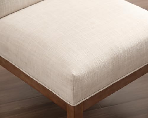 LIVINOVA Mid Century Modern Upholstered Armless Accent Chair, Comfy Linen Small Accent Chair, Farmhouse Living Room Chairs for Bedroom Office, Side Chair Slipper Chair with Natural Wood Legs, Beige