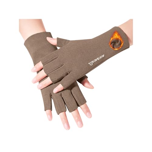 [EAXGO] 【ぽかぽか×即刻昇温！】指なし手袋 ハンドウォーマー 指ぬき 暖かい手袋 指出し スマホ対応 滑り止め 綿 軽量 防寒 保湿 作業用 温活グッズ グローブ 秋冬 (ライトブラウン (半指)) - EAXGO - 商品画像