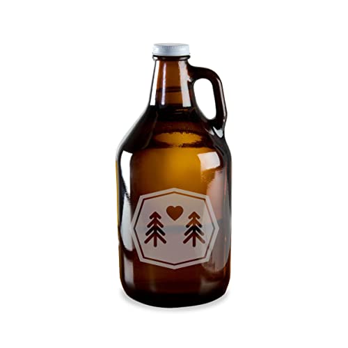 Milk Mug Designs Tree Hugger Badge Love Heart Etched Glass Beer Growler 64 oz