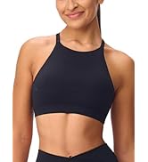 Omwilddo High Neck Cross Back Sports Bra for Women Light Support Yoga Bralette Thin Strap Removab...