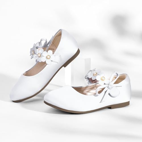 PANDANINJIA Toddler Girls Dress Shoes Flower Girl Flats Pearls Bow Mary Jane Wedding Party Ivory Shoes Flora Size 12(Ivory Silk,12 M US Little Kid) by PANDANINJIA - Used condition - Image 3