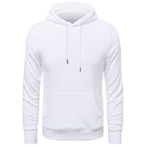 Maiyifu-GJ Men's Solid Athletic Hooded Sweatshirt Casual Long Sleeve Pullover Hoodie Comfy Sports Hoodies with Kanga Pocket (White,X-Large)
