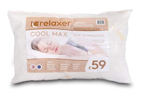 Relaxer Memory Foam Pillows Cool Max Size 65cm x 44cm - Cooling Bed Pillow for Sleeping - Side Sleeper Firm Pillow - Comfy Cool Touch Shredded Memory Foam Pack of 2