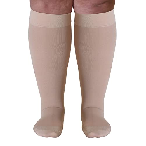 Mojo Compression Socks - Women's Opaque Knee-High Support Hose - 20-30 Mmhg - Closed Toe - For Deep Vein Thrombosis & Post-Thrombotic Syndrome (Beige, 3X-Large) #TOP7