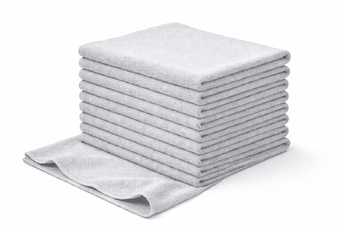 Thomas Bewick 10 Pack | Ultra-Soft Microfiber Cleaning Cloth 25x25cm (10 x 10 Inches) High Absorbency Non-Velvet Stripe Lightweight Square Cloth for Car Care, Home & Multi-Purpose Cleaning