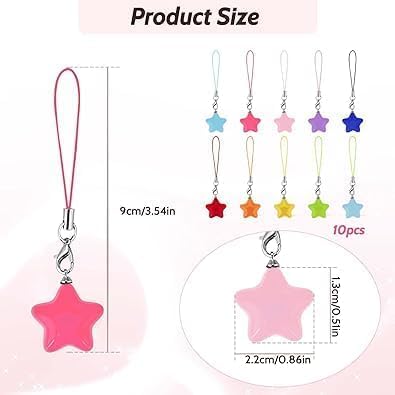 10 Pcs Random candy color Cute Star Phone Charms,Headphone Case Charms,Strap Aesthetic Cell Phone Charm Phone Keychain,Phone Charm String,Cute Keychain Lanyard String Charm Decor