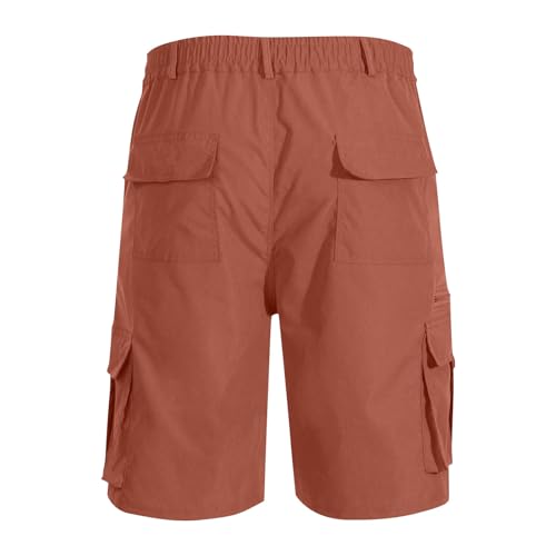 Image of Men Cargo Shorts Elastic Waist Outdoor Casual Shorts Stretch Drawstring Summer Baggy Joggers Short with Pockets