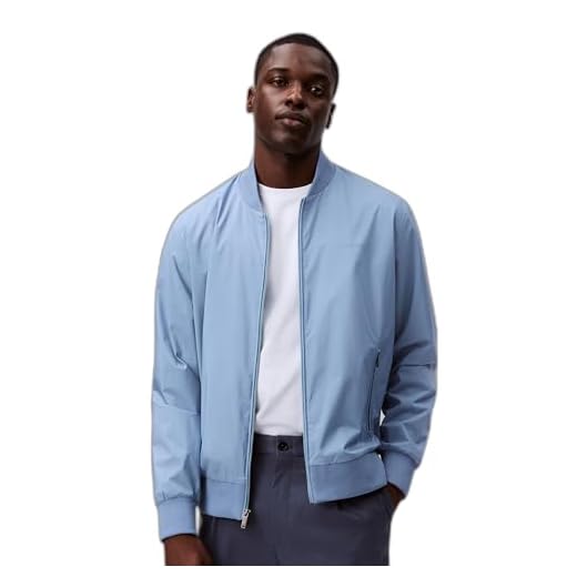 Calvin Klein Jaqueta bomber masculina com logotipo fosco e zíper jeans desbotado, Jeans desbotado, Tamanho Único