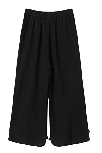 Minibee Women's Linen Pants Drawstring Waist Wide Leg Trousers with Frog Button2