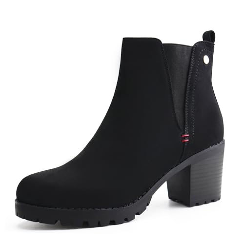 JABASIC Women Casual Ankle Booties Block Heel Slip On Chelsea Boo...