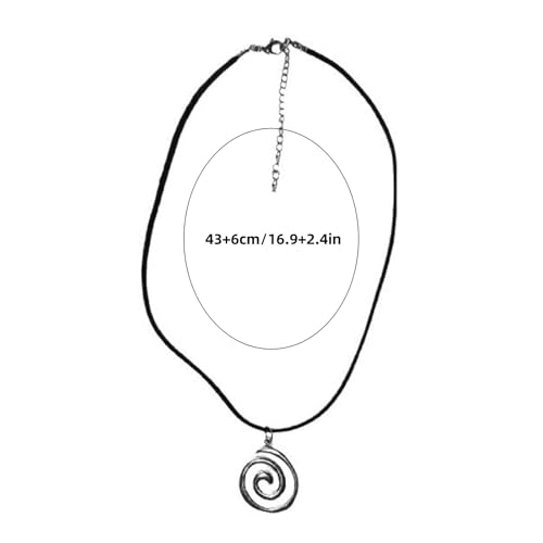 Spiral Y2K Silver Swirl Pendant Necklace for Men Women - Grunge Leather Rope Vintage Circle Pendant Accessories3