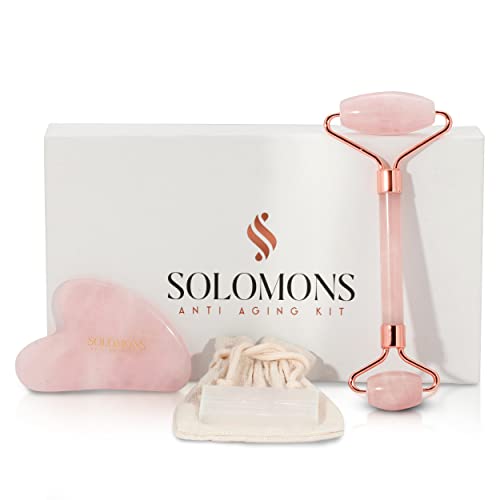 Rose Quartz Roller & Gua Sha for face & eyes, anti-aging, relieves inflammation in face, beauty skincare, improves elasticity in face.