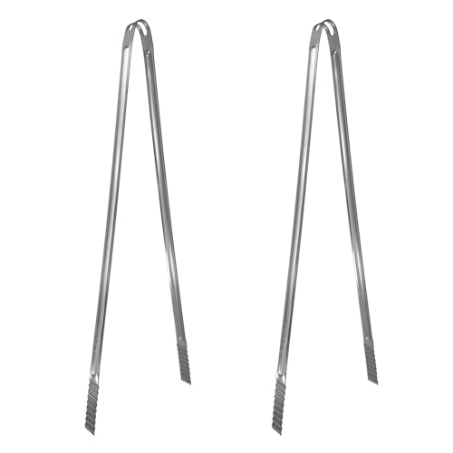 UPTALY Pinze in acciaio inox da 50 cm con manico extra lungo (2 pezzi), color argento, pinze per alimenti di grandi dimensioni, per barbecue, grigliare, cucinare, friggere, spostare carbone