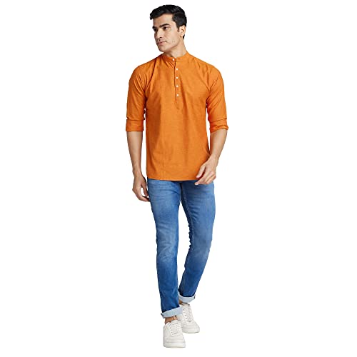 Image of Park Avenue Men's Cotton Polyester Blend Solid Pattern Slim Fit Mandarin Collar Full Sleeve Formal Shirt