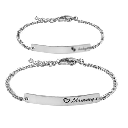 Image of WUSUANED Sn&Daughe&Mommy Bracelet Baptism Bracelet Mom Family Bar Bracelet Set Gift for New Mom&Newborn
