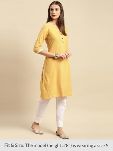 Image of rangita Mustard Rayon Knee Length Printed Straight Kurti for Women | Kurta for Women