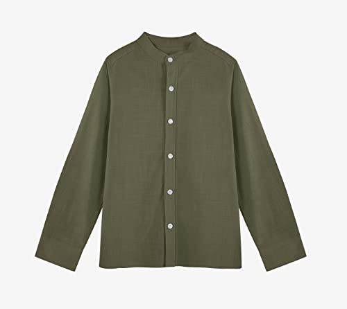 Mafulus Boys Button Down Linen Shirt Long Sleeve Mandarin Collar Loose Fit Casual School Summer Top #TOP2