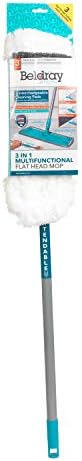 Beldray LA079411EU7 3 in 1 Multifunctional Flat Head Mop, 3 Interchangeable Cleaning, Extendable Handle, Fluffy/Scrubbing/Microfibre Pads, Perfect for Hard Floors, Blue and Grey, 1