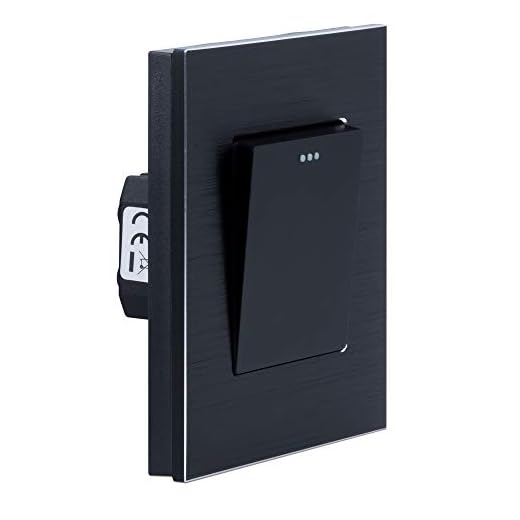 Navaris Interruptor de pared de aluminio - Marco con pulsador táctil para luz - Placa individual empotrable en pared de 8.5 x 8.5 x 4 CM - Negro