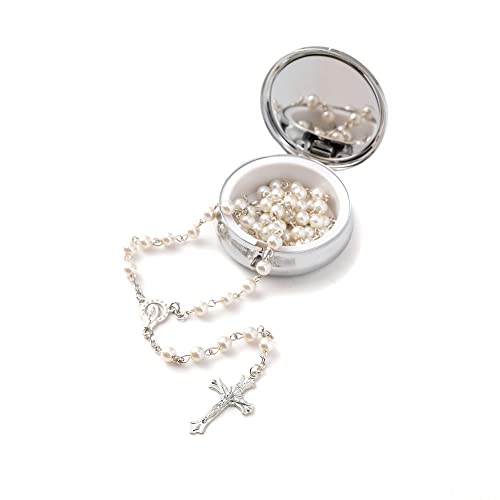 Rosary Beads Catholic - Confirmation Gifts for Teenage Girl, Silver Simple Style Metal Gift Box, White Artificial Pearls Rosary, Gifts for Women2