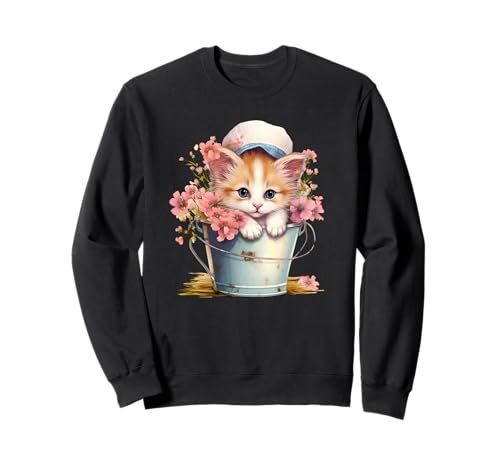 Image of Shy Little Kitten Spring Graphic For Women Girls And Cat Mom Sweatshirt