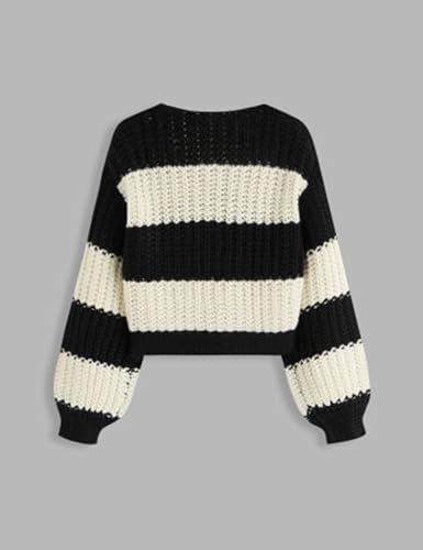 Women's Tie Front V Neck Knit Cardigan Jacket Coats Cute Long Sleeve Striped Sweaters Tops2