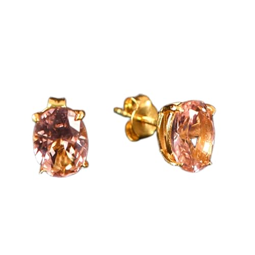Morganite puces d'oreilles ovales en argent plaqué or contre les allergies