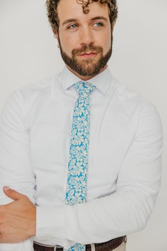 Image of DAZI Men's Skinny Tie Floral Print Cotton Necktie, Great for Weddings, Groom, Groomsmen, Missions, Dances, Gifts.