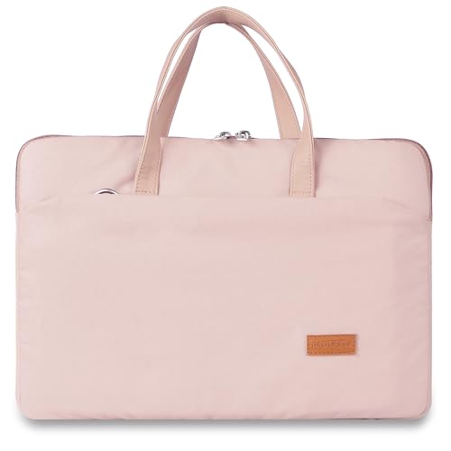 Image of Protecta Grace Office Laptop Messenger Bag for Men and Women Canvas Look Laptop Briefcase Water Repellent Padded Laptop Messenger Sleeve Bag 15.6 Inch Ideal for Office & Work in Color Pink