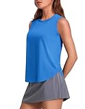 PINSPARK Workout Tank Tops Woman SPF 50+ Tennis Tanks Flowy Sleeveless Athletic Shirt Quick Dry Yoga Top Stretchy Gym Shirts, Blue Medium