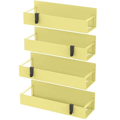 Image of HuggieGems Metal Magnetic Spice Rack for Refrigerator Yellow, 4 Pack | Magnetic Shelves Heavy Duty for Fridge in Kitchen, Seasoning Storage Organizer, For Oven Washer and Dryer, For Heavier Items