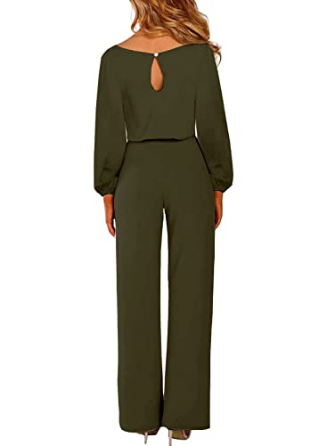 Zhuofei Women's Casual Jumpsuits Loose Fit Belted Dressy Long Sleeve Crewneck Autumn Jumpsuit Long Wide Legs Formal Rompers #TOP1