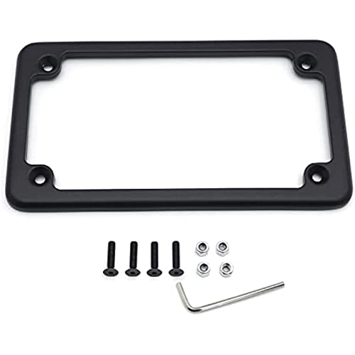 Image of Motorcycle License Plate Frames, Flat Bracket Tag Holder 7 Inches x 4 Inches, Universal Chrome License Plate Frame Exterior Accessories,Black