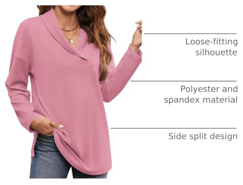 Image of Women's Long Sleeve Tops Fall Shawl Neck Tunic Tops for Leggings Casual Blouse Sweatshirt