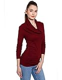 AmélieBoutik Damen Pullover mit Wasserfallausschnitt, langärmelig, gerüscht, Seiten, burgunderfarben, Mittel