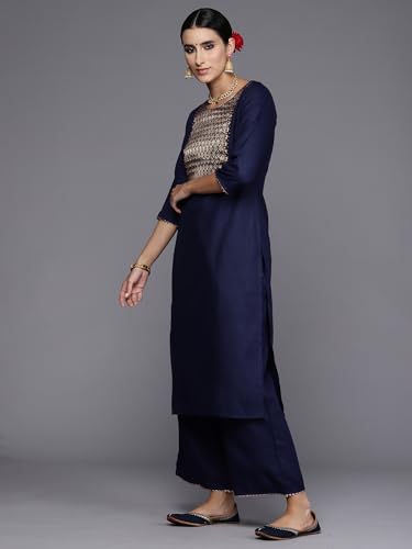 Image of INDO ERA Cotton Women's Yoke Design Kurta Pant With Dupatta Set