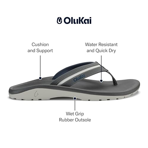 OluKai Ohana Palua Men's Water Friendly Sandals, Everyday Flip Flops, Arch Support & Comfort Fit, Lightweight & Durable, Enhanced Grip & Traction, Cloud Grey/Rock, 11 - image 3