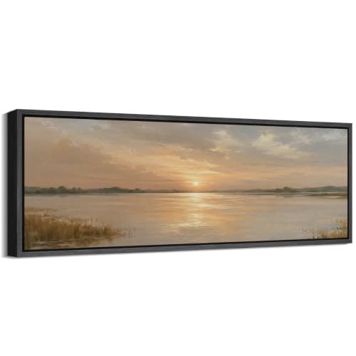 Image of MUDECOR Large Framed Canvas Print Wall Art River Sunset for Living Room