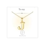 WP WEPICK Bubble Letter Necklace for Women,18K Gold Plated Charm Initial Necklaces Dainty Custom Name A-Z Personalized Pendent Necklace Jewelry Valentines Gifts, J