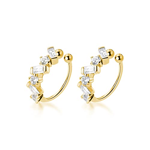 SLUYNZ 925 Sterling Silver CZ Cuff Earrings for Women Small Hoop Earrings No Piercing Cartilage Earrings