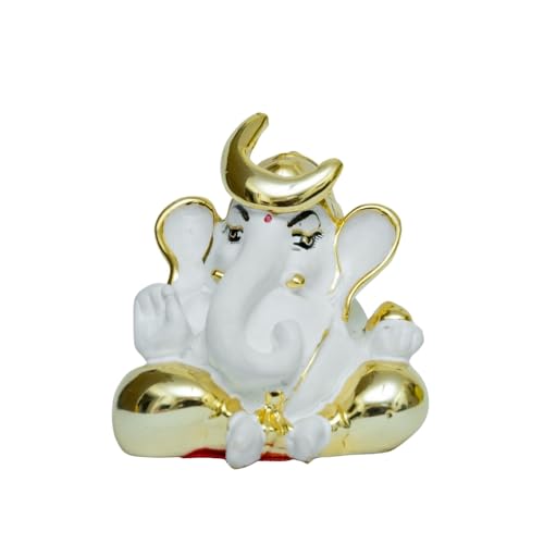 Image of Gold Plated Mini Chanda Ganesha | Ganpati Idol for Car Dashboard, Office Desk &, Pooja Room, Home Temple | Prosperity & Protection | Height 2.5 Inch