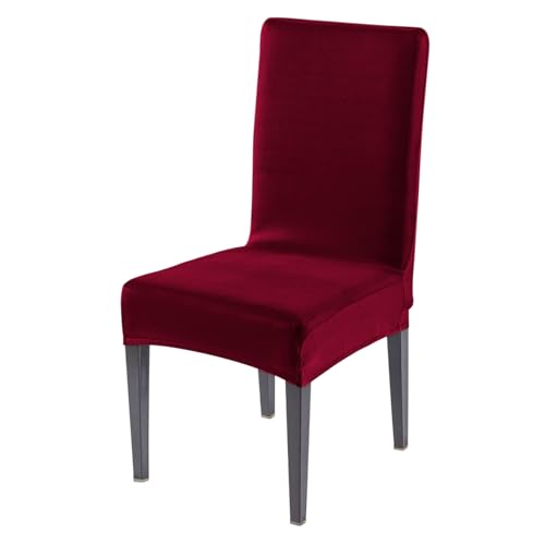 Image of HOKIPO 'SereneSolids' 140 GSM Stretchable Dining Chair Cover - Set of 1, Burgundy (AR-6246-BRGN)