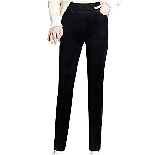 OutTop Fleece Lined Corduroy Pants for Women Winter Warm Comfy Loose Casual Sweatpants Thermal Long Johns Slacks (Black, S)
