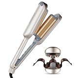 Curling Iron Hair Crimper Waver - TYMO ROVY Beach Waves Curling Wand, Ionic Deep Waver Hair Curler Tool with Ceramic 3 Barrel for Women, Dual Voltage, Anti-Scald, Easy to Use, Elegant Gold, 1.25 Inch