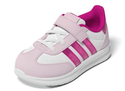 adidas Kids Run 70s 2.0 Elastic Lace & Strap Sneaker, White/Shock Pink/Clear Pink, 9 US Unisex Toddler
