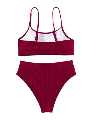 Image of Lilosy High Waisted Tummy Control Ribbed Bikini Crop Top Brazilian Swimsuit Set 2 Piece