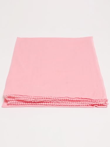 Image of Miraan Solid Pure Cotton Dupatta with Pom Pom Border, 2.25 meters length (DUPCOTTON)