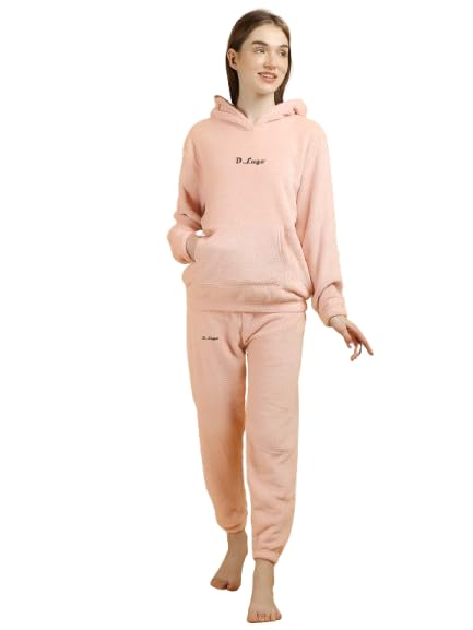 Pajama Set for Women Soft Comfy Fleece Pjs Pullover Pants Loose Plush Sleepwear Fuzzy Top Loungewear for Winter
